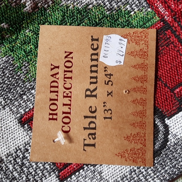 Runner Table Tabletop Gray Check Red Truck Jacquard Woven 54" Christmas Holiday - Picture 5 of 5